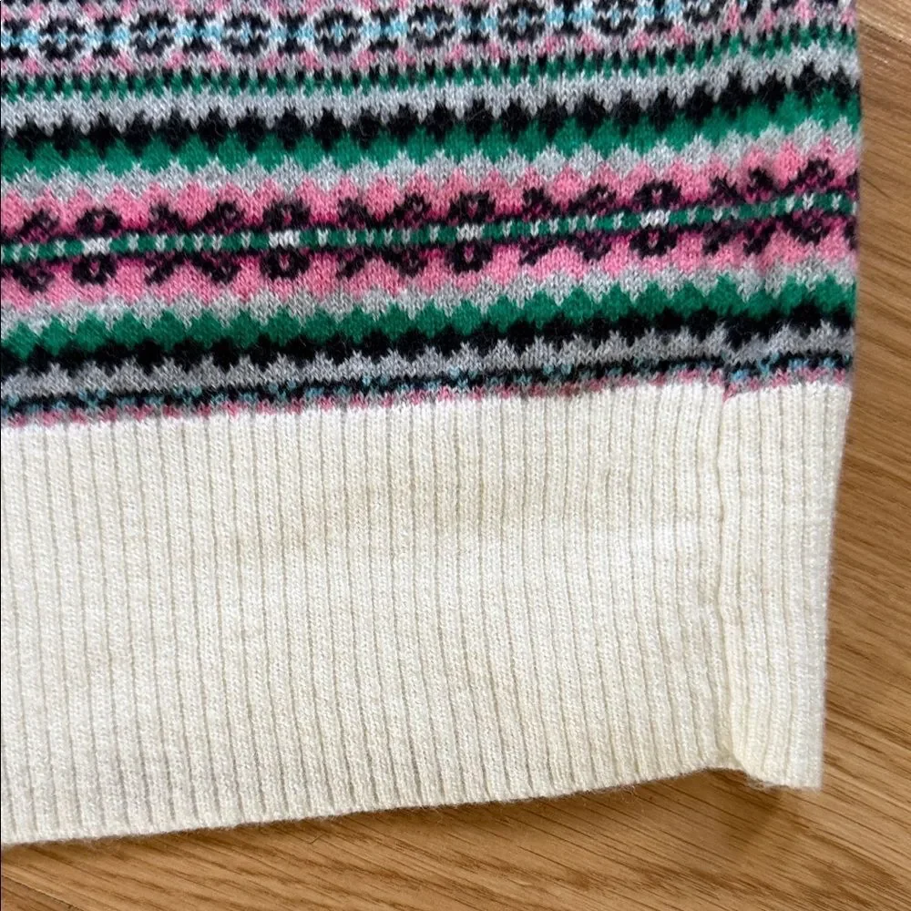 NWOT Talbots Striped Fair Isle Sweater Lamb Wool Size XL Soft Pink Green